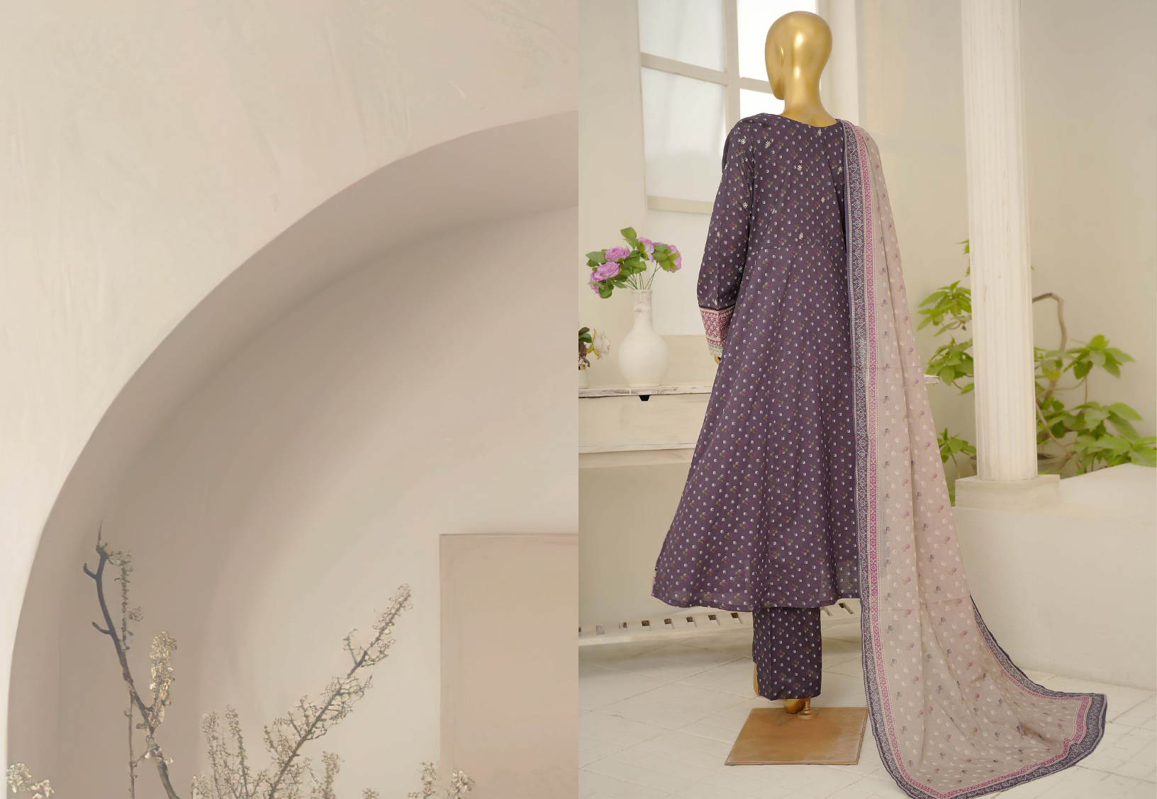 3 Piece Embroidred Stitched Lawn Frock with Trouser & Dupatta | BS-03