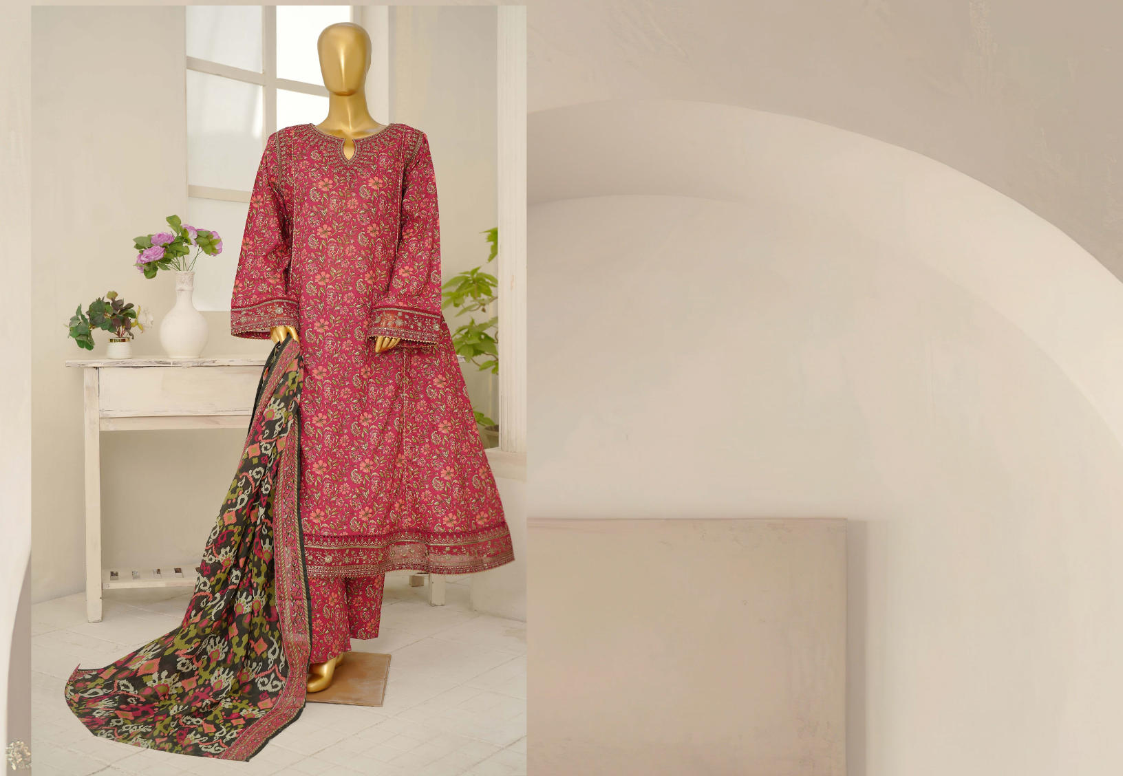 3 Piece Embroidred Stitched Lawn Frock with Trouser & Dupatta | BS-04