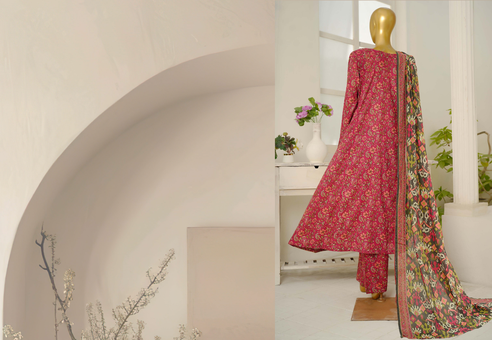 3 Piece Embroidred Stitched Lawn Frock with Trouser & Dupatta | BS-04