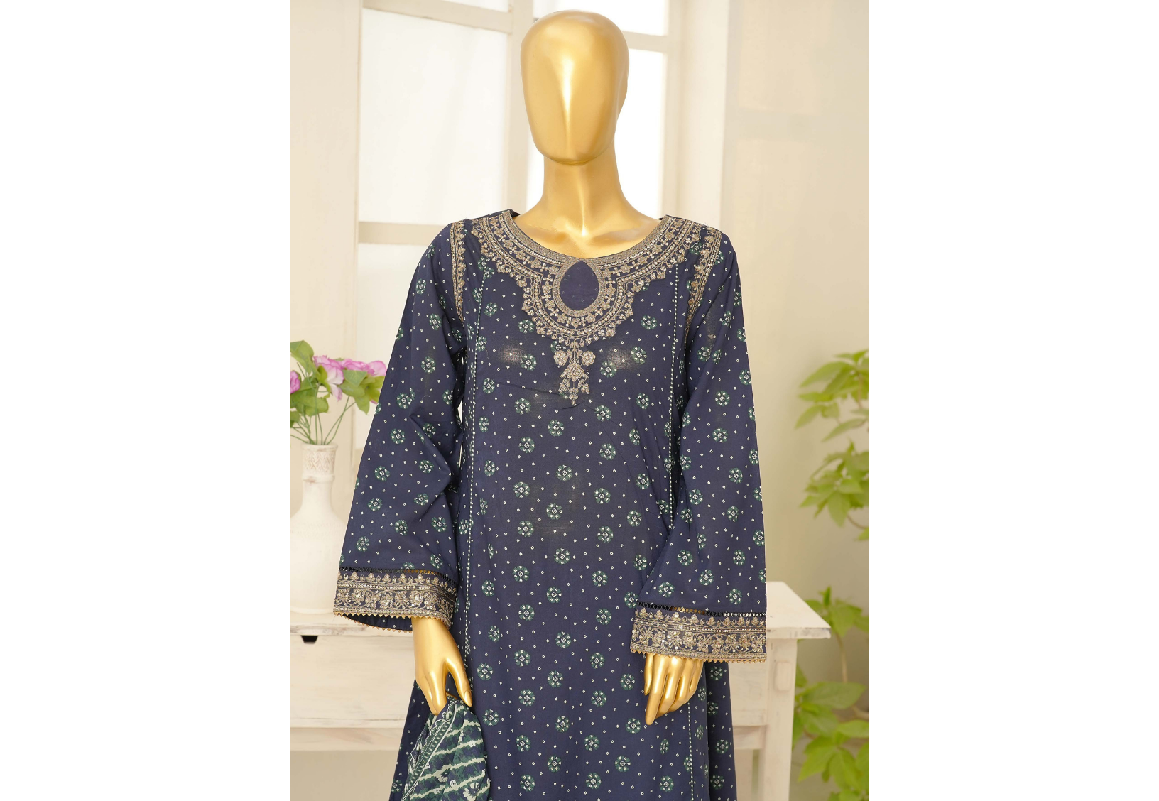 3 Piece Embroidred Stitched Lawn Frock with Trouser & Dupatta | BS-01