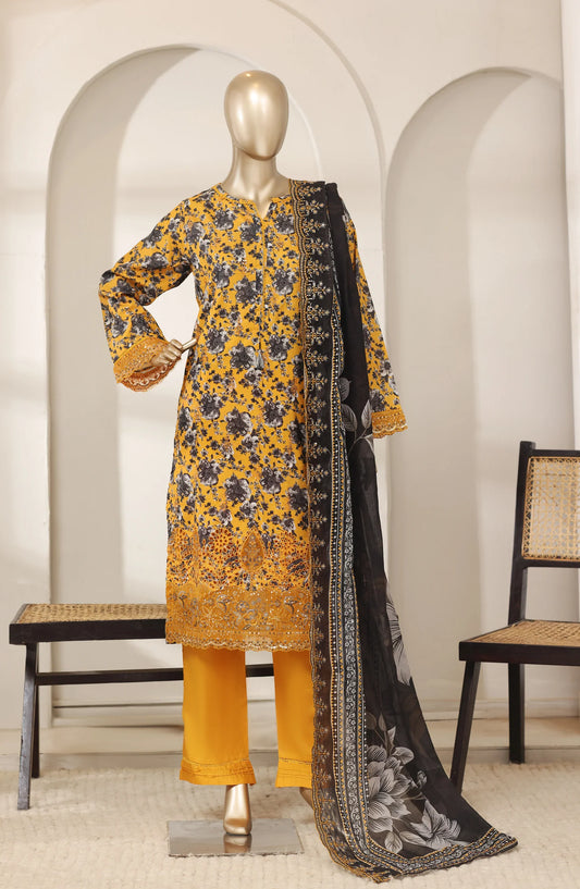 Bin Saeed 3 Piece Embroidered Lawn Shirt with Trouser & Embroidered Dupatta | 01