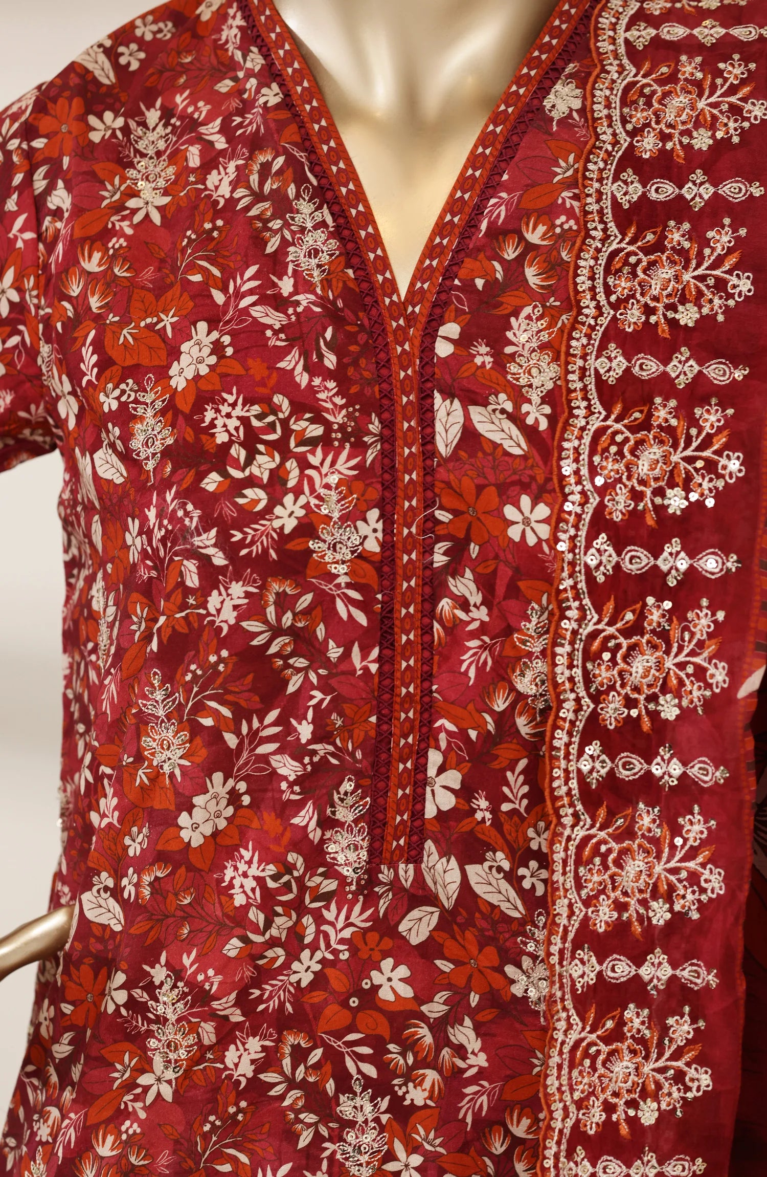 Bin Saeed 3 Piece Embroidered Lawn Shirt with Trouser & Embroidered Dupatta | 04