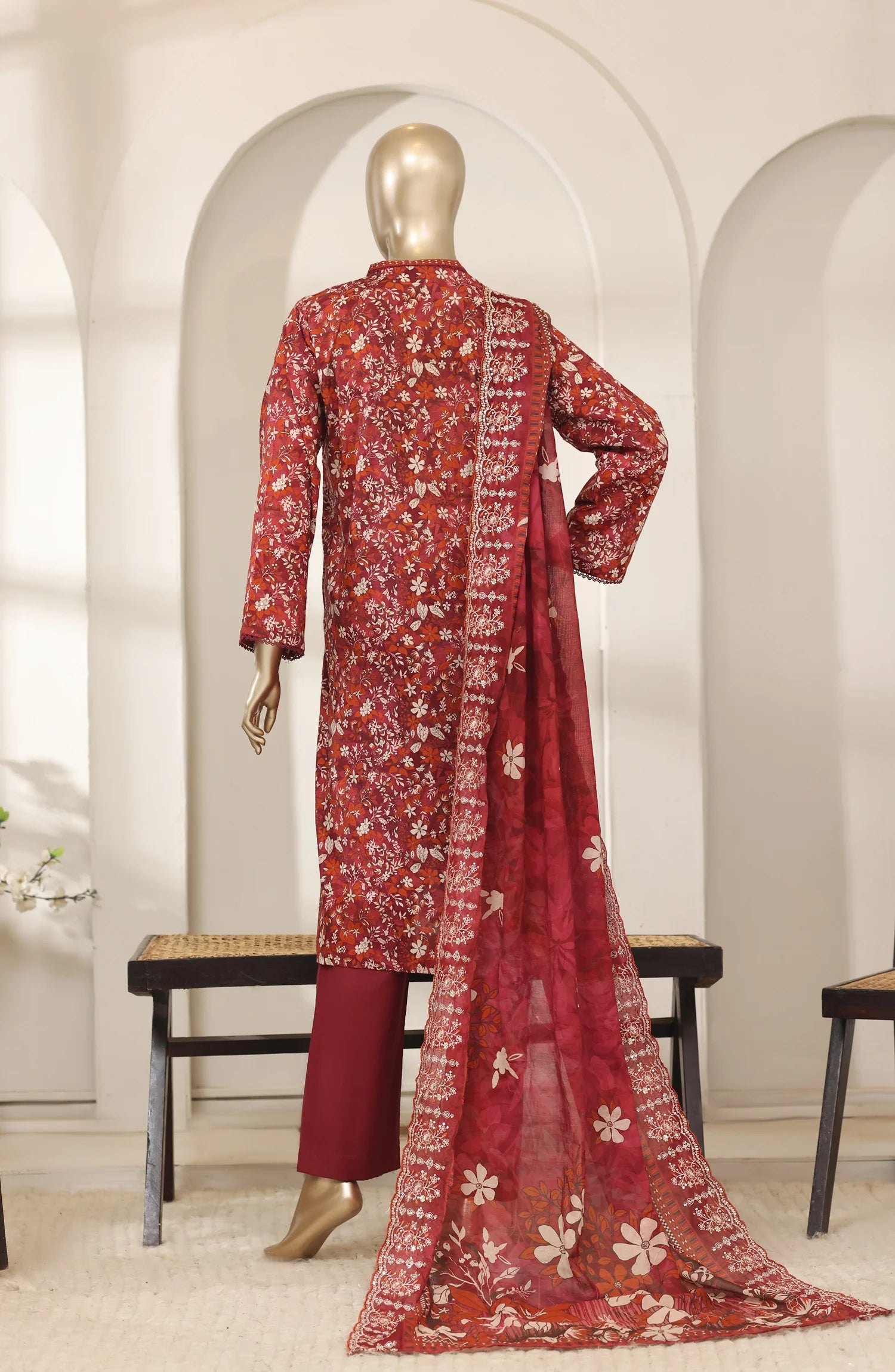 Bin Saeed 3 Piece Embroidered Lawn Shirt with Trouser & Embroidered Dupatta | 04
