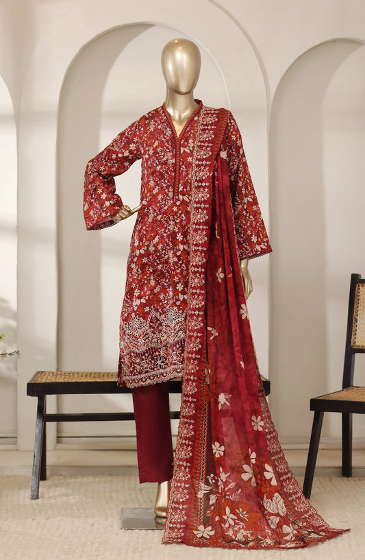 Bin Saeed 3 Piece Embroidered Lawn Shirt with Trouser & Embroidered Dupatta | 04