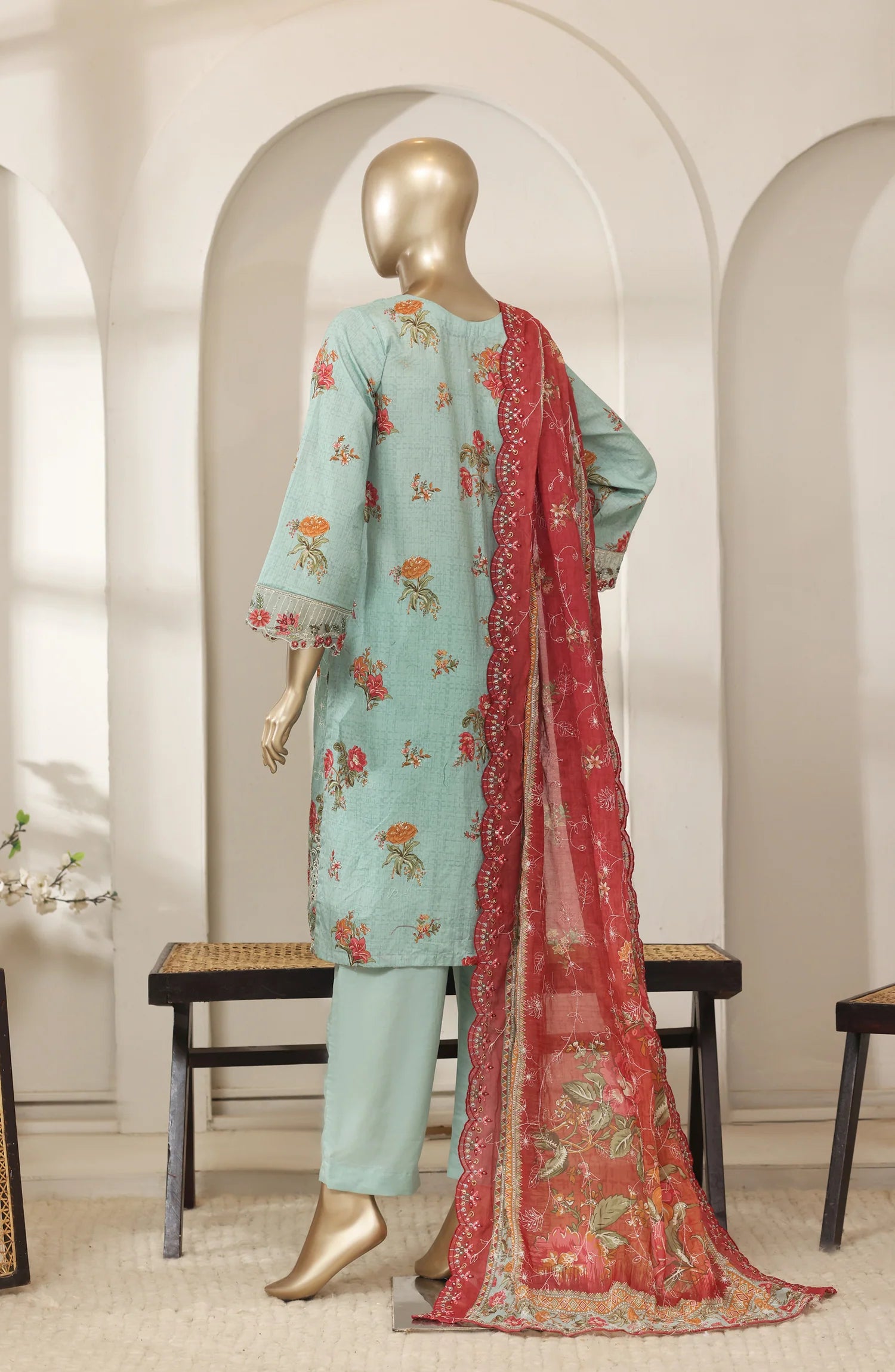 Bin Saeed 3 Piece Embroidered Lawn Shirt with Trouser & Embroidered Dupatta | 05