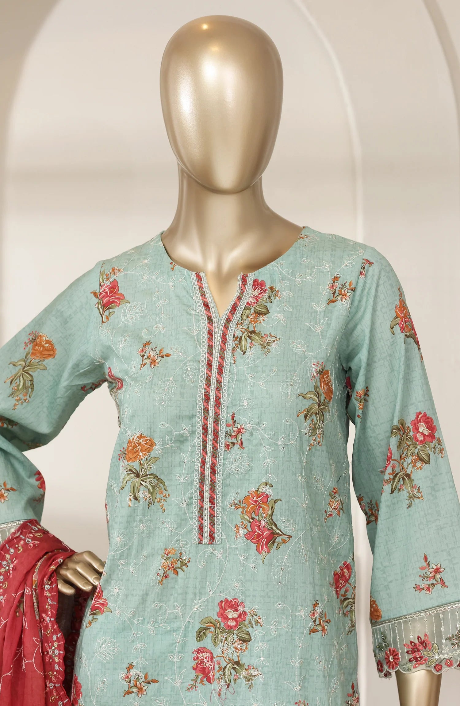 Bin Saeed 3 Piece Embroidered Lawn Shirt with Trouser & Embroidered Dupatta | 05