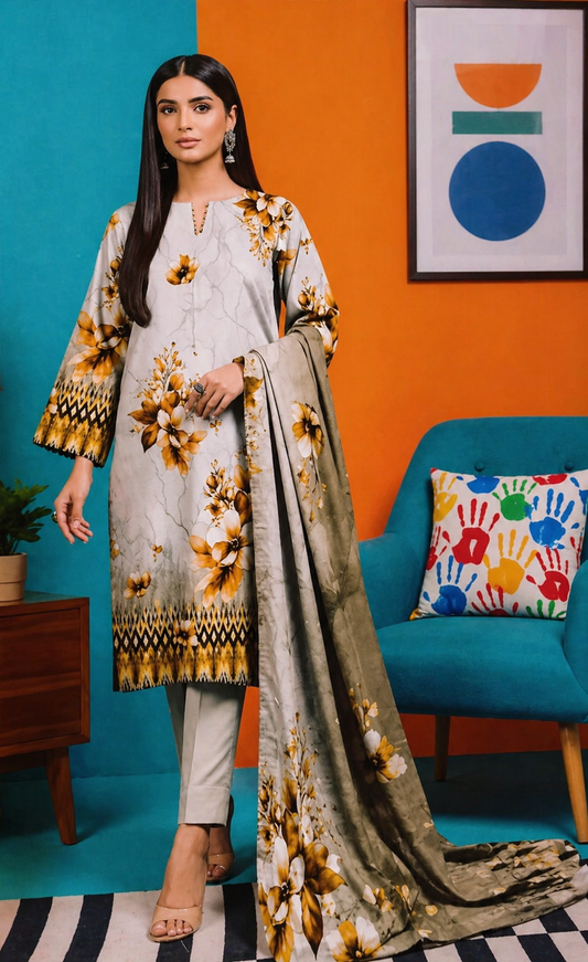 D-16 | 3 Piece Unstitched Digital Printed Lawn - Bari Eid Ki Bari Sale