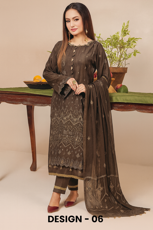 ALIF Vol-36 Design 02 - Airjet Viscos Embroidered Shirt with Fancy Bamber Laser Cut Organza Dupatta