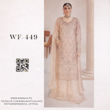 Ramsha WF-449 | Premium Embroidered Chiffon Formal Suit in Soft Peach