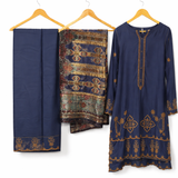 Sadabahar Luxe Navy Blue Embroidered 3-Piece stitched Suit