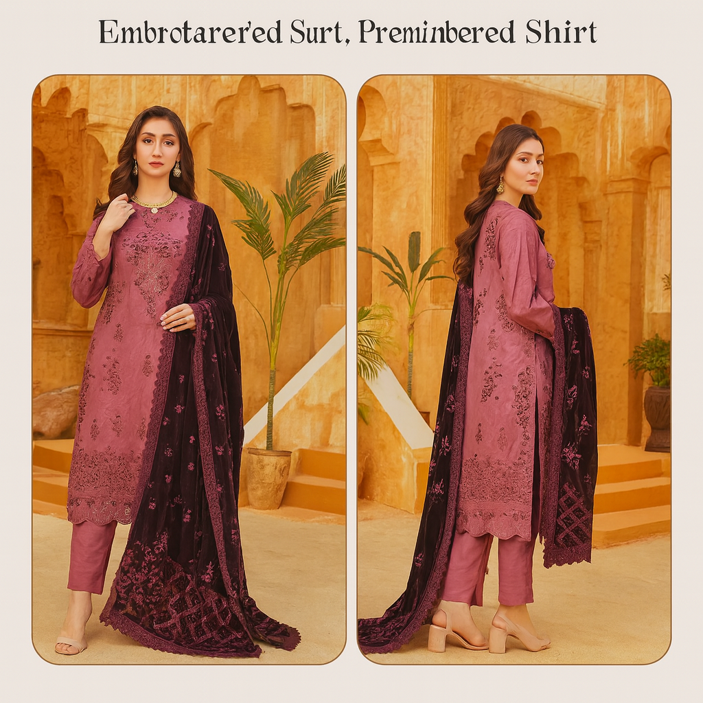 JUMAIRA DHANAK Design 07 - Black Embroidered Suit with Luxurious Velvet Shawl 🖤