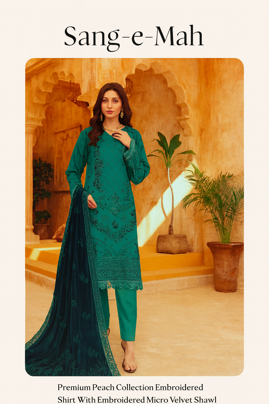 Sang-e-Man Premium Peach Collection - Design 01 (Unstitched 3-Piece Suit)