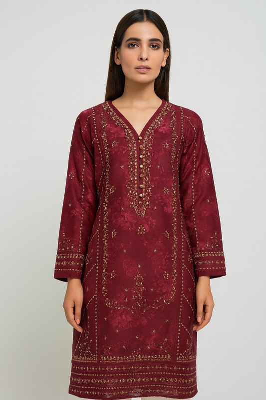 Exquisite Maroon Embroidered Kurta