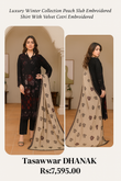Tasawwar Dhanak – Luxury Winter Collection Peach Slub Embroidered Suit with Velvet Cotri Embroidered Shawl