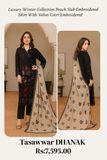 Tasawwar Dhanak – Luxury Winter Collection Peach Slub Embroidered Suit with Velvet Cotri Embroidered Shawl