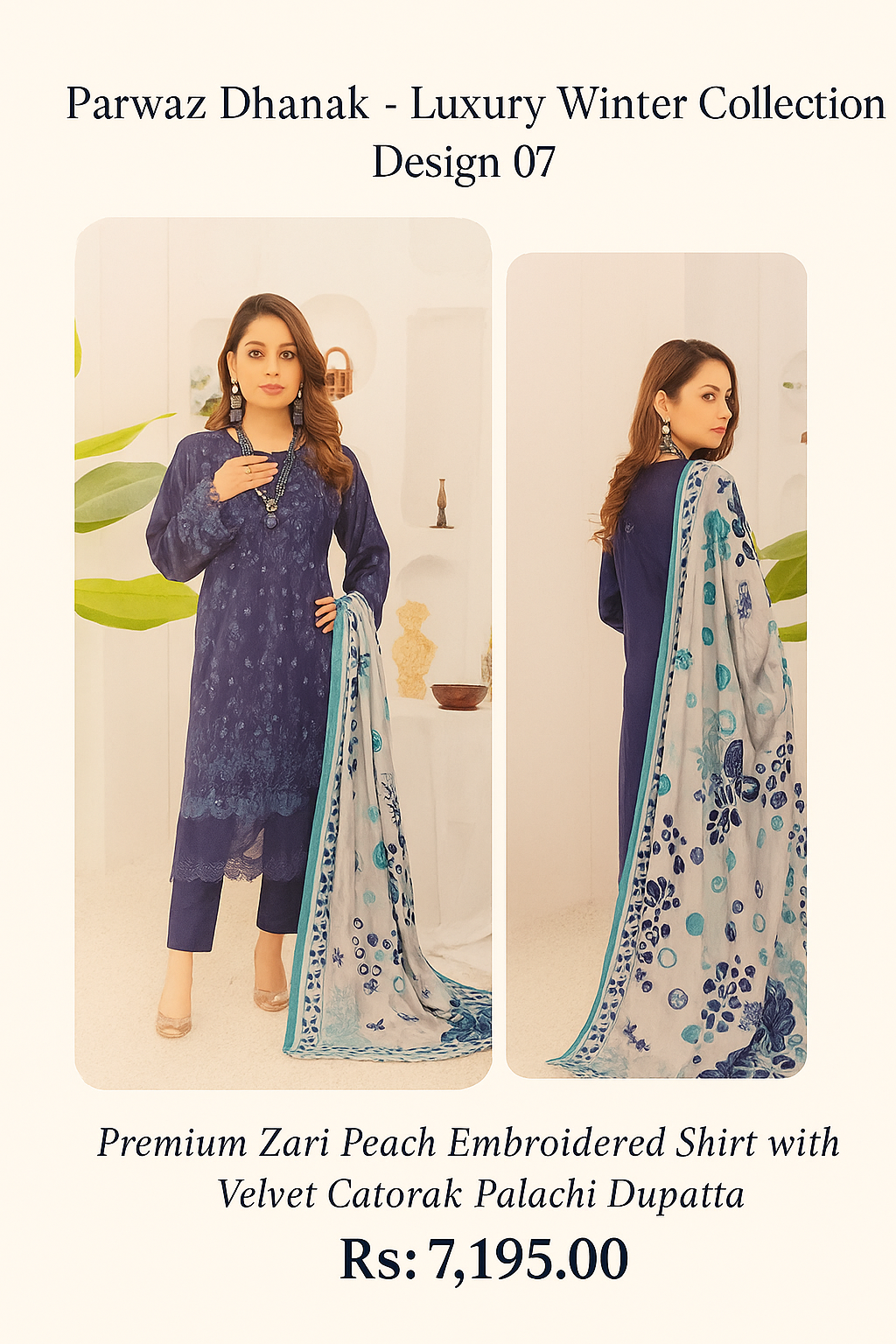Parwaz Dhanak Luxury Winter Collection – DS-07 (Royal Blue Elegance)