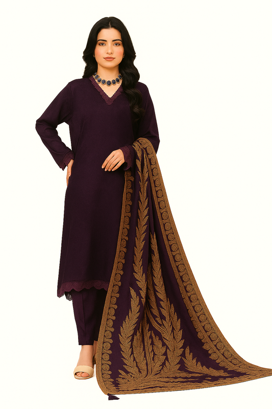 Janan Luxury Winter Collection - Peach Leather Premium Suit with Velvet