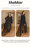 Shahkar Luxury Winter Collection – Black Leather Embroidered Shirt with Multi Jacquard Brosla Pashmina Shawl (Design 05)