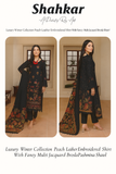 Shahkar Luxury Winter Collection – Black Leather Embroidered Shirt with Multi Jacquard Brosla Pashmina Shawl (Design 05)