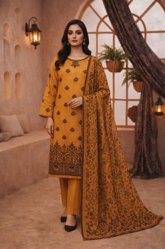 D-7403 Zaraa By Raikhta | Embroidered Lawn 3PC Unstitched Suit.