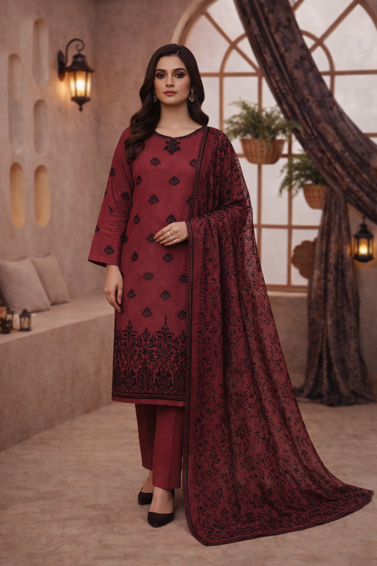 D-7404 Zaraa By Raikhta | Embroidered Lawn 3PC Unstitched Suit.