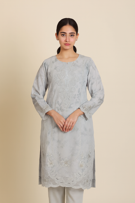 BINT-E-SAEED Luxe: Silver Moonlight Embellished Frock