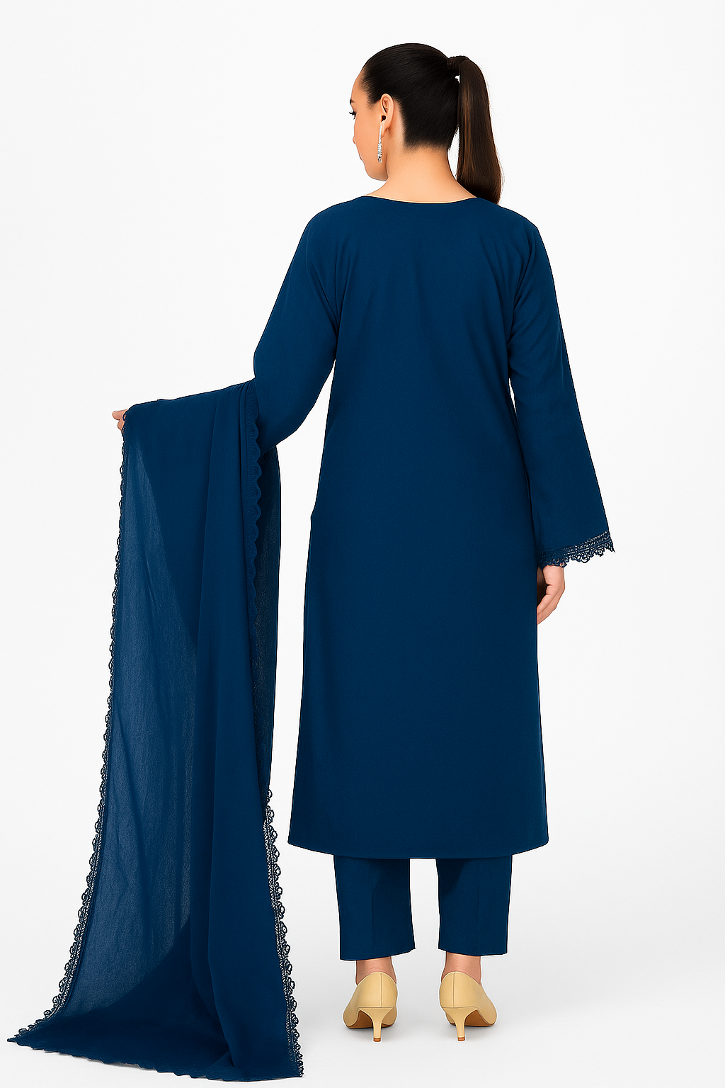 Riaz Arts Haya Luxury Winter Collection Blue Embroidered Suit with Wool Shawl