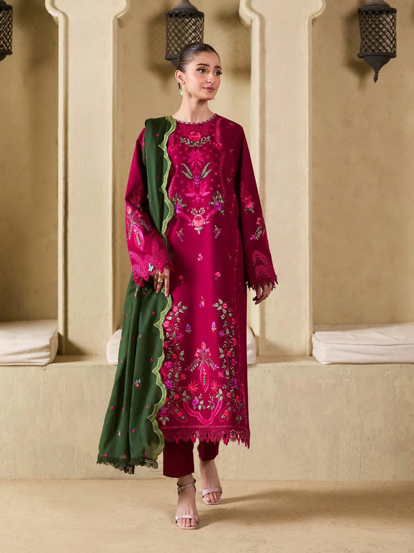 D-01 | Raha by RajBari Premium Summer Embroidered Lawn Unstitched 3Pc Suit