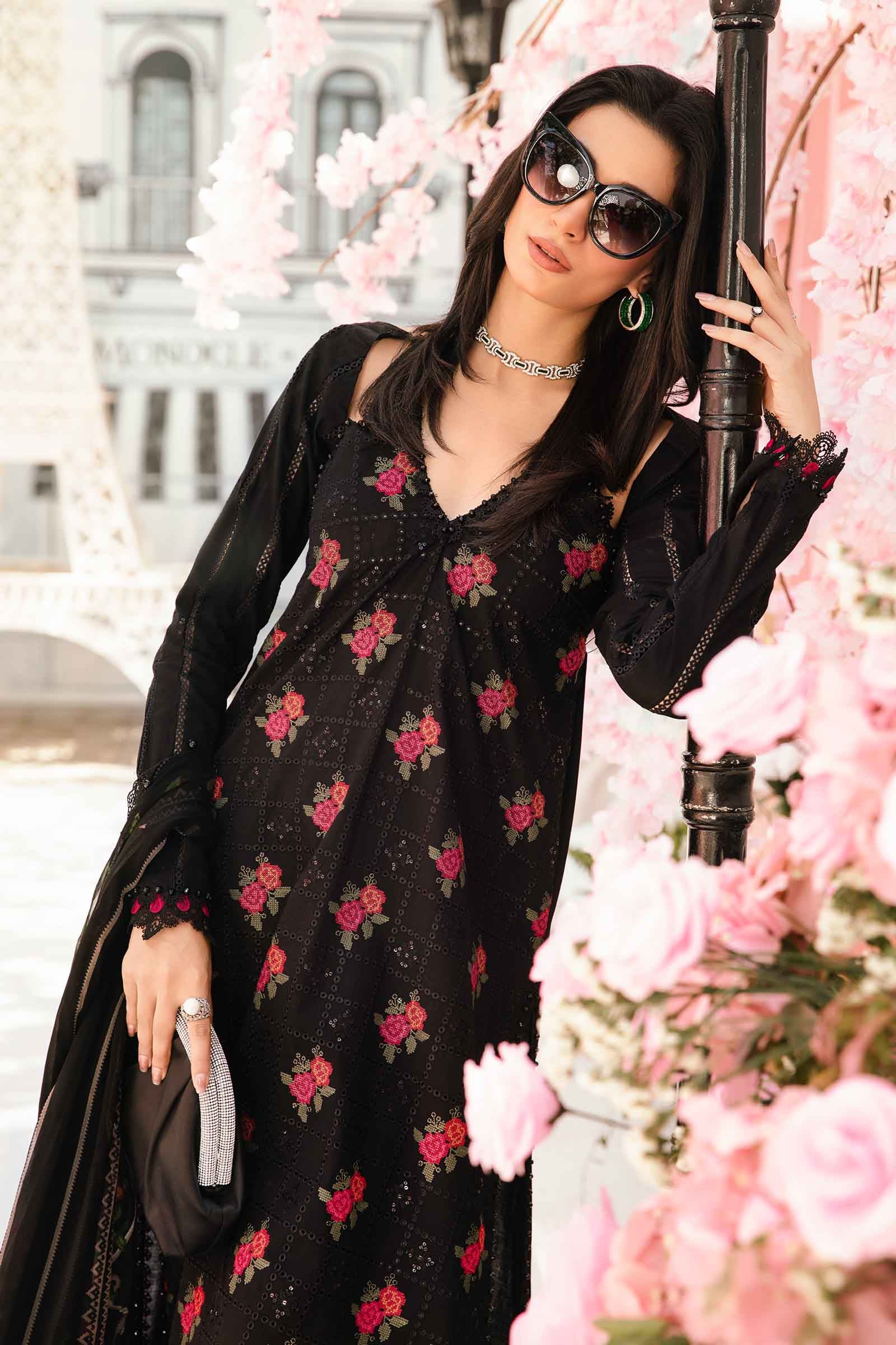 3 Piece Unstitched Embroidered Lawn Suit | MPT-2601-B - MARIA.B