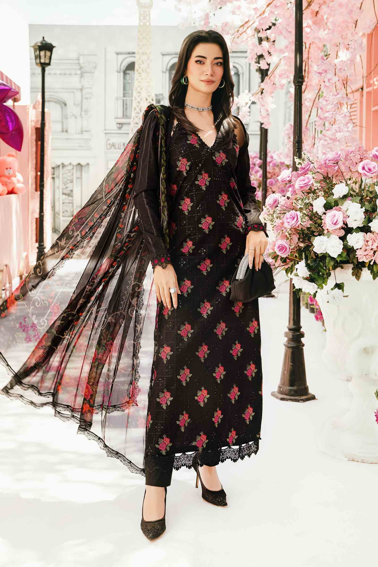 3 Piece Unstitched Embroidered Lawn Suit | MPT-2601-B - MARIA.B