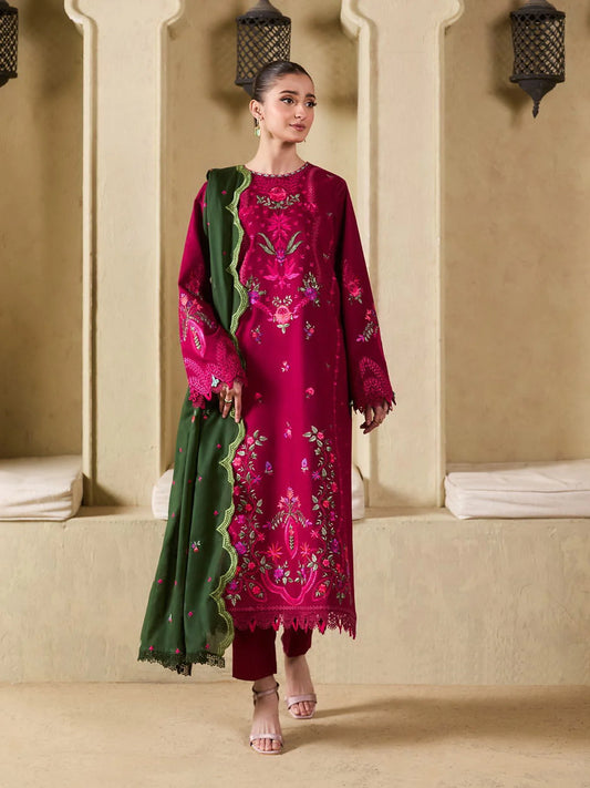 D-01 | Raha by RajBari Premium Summer Embroidered Lawn Unstitched 3Pc Suit