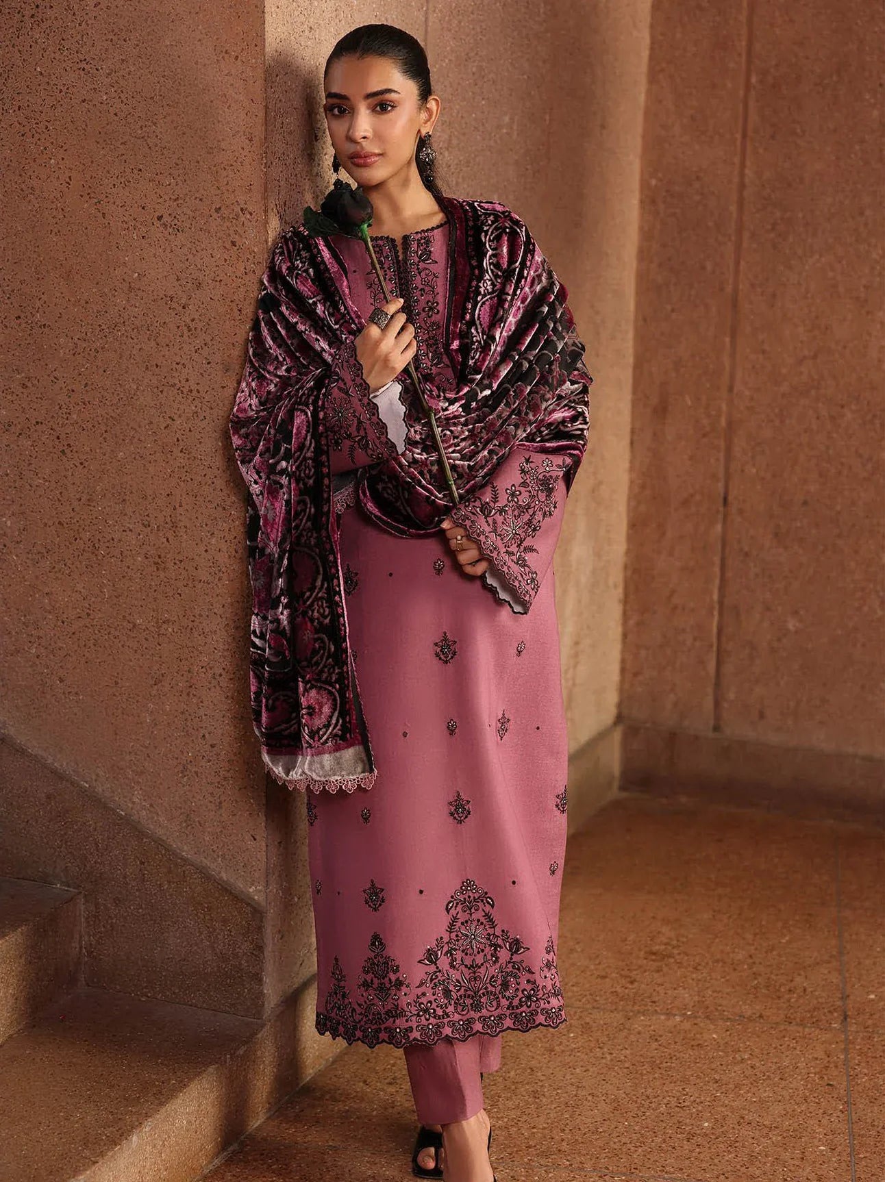 RajBari Premium Embroidered Peach Unstitched 3Pc Suit D-02