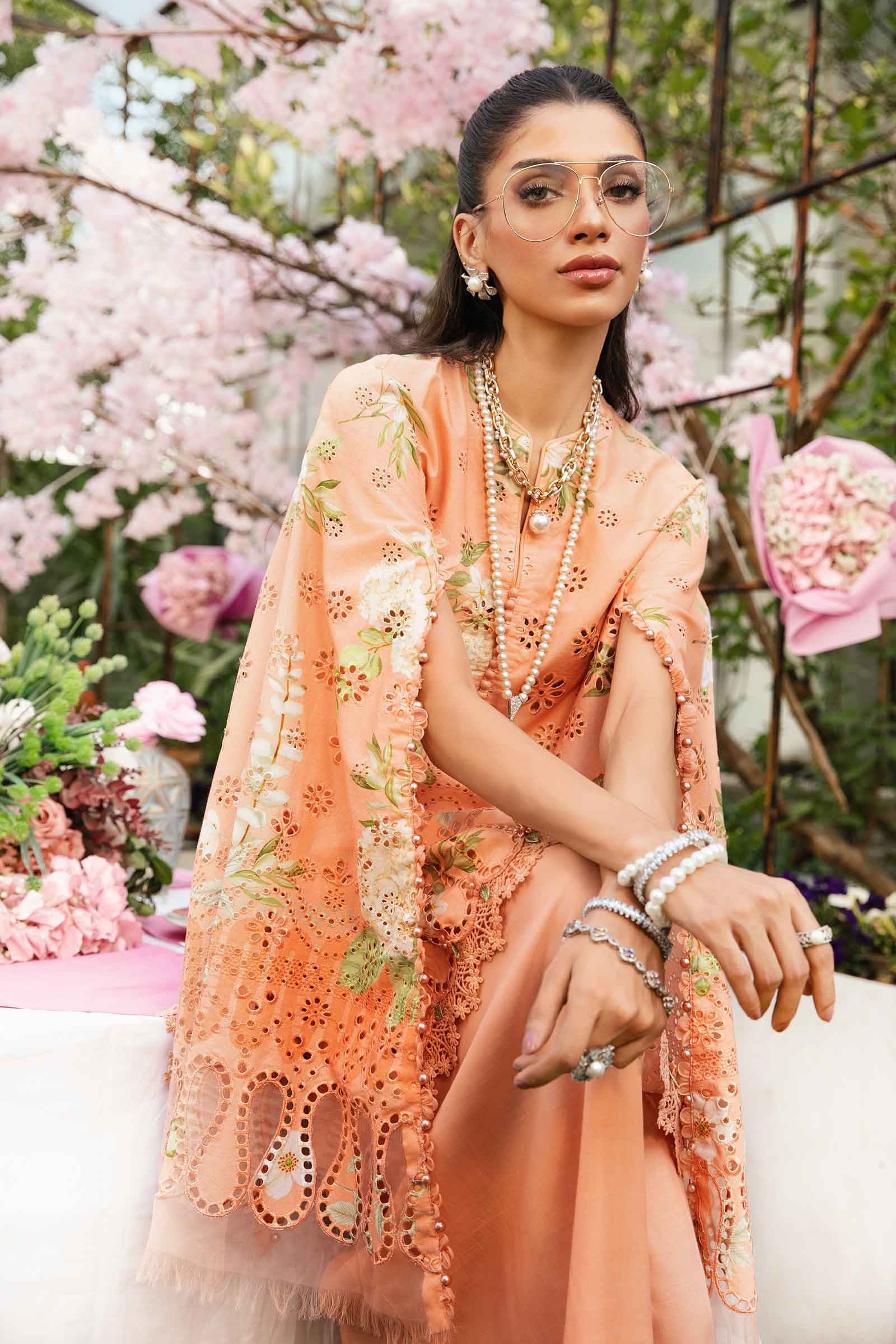 3 Piece Unstitched Embroidered Lawn Suit | MPT-2602-A - MARIA.B