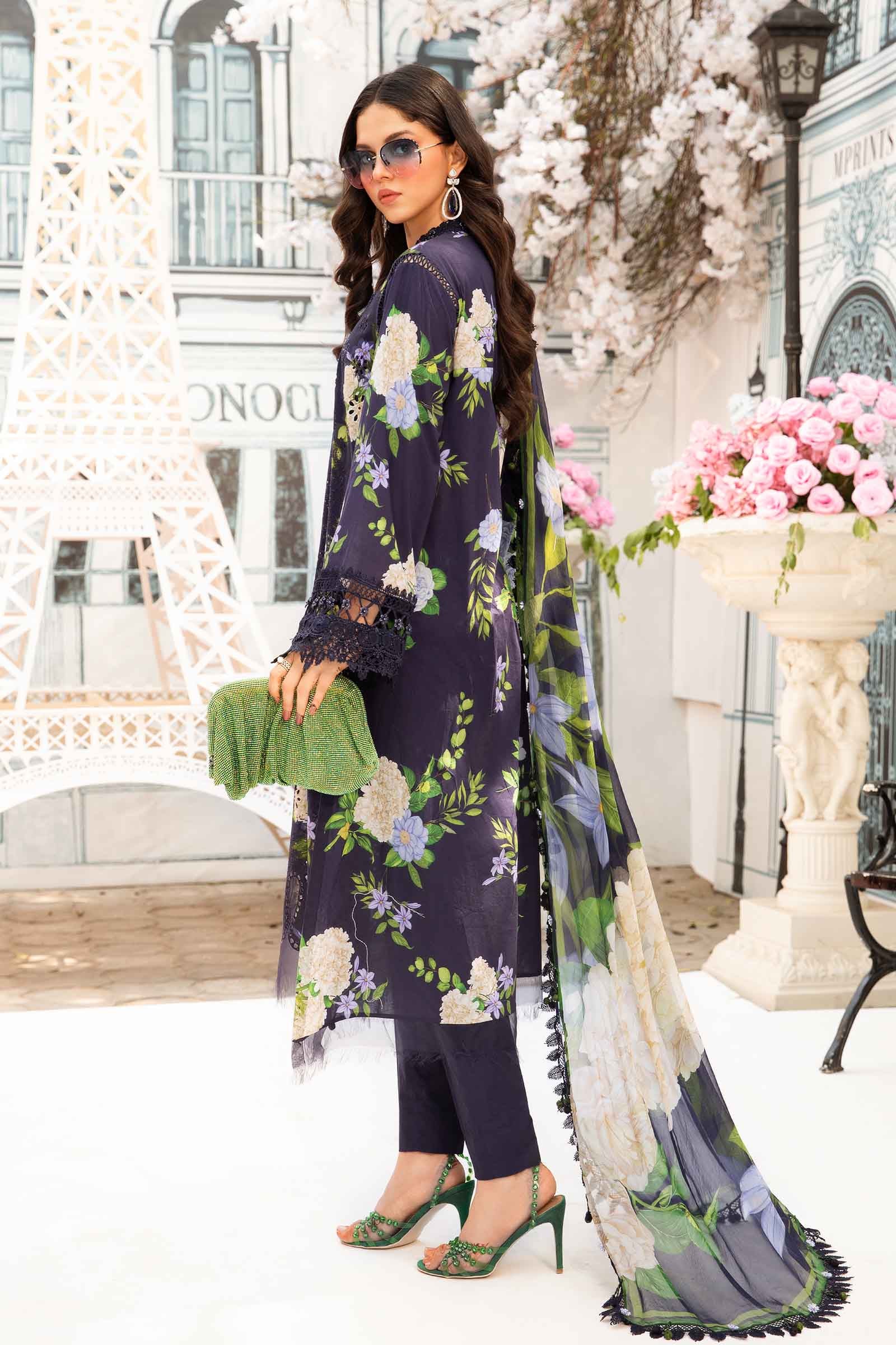 3 Piece Unstitched Embroidered Lawn Suit | MPT-2602-B - MARIA.B