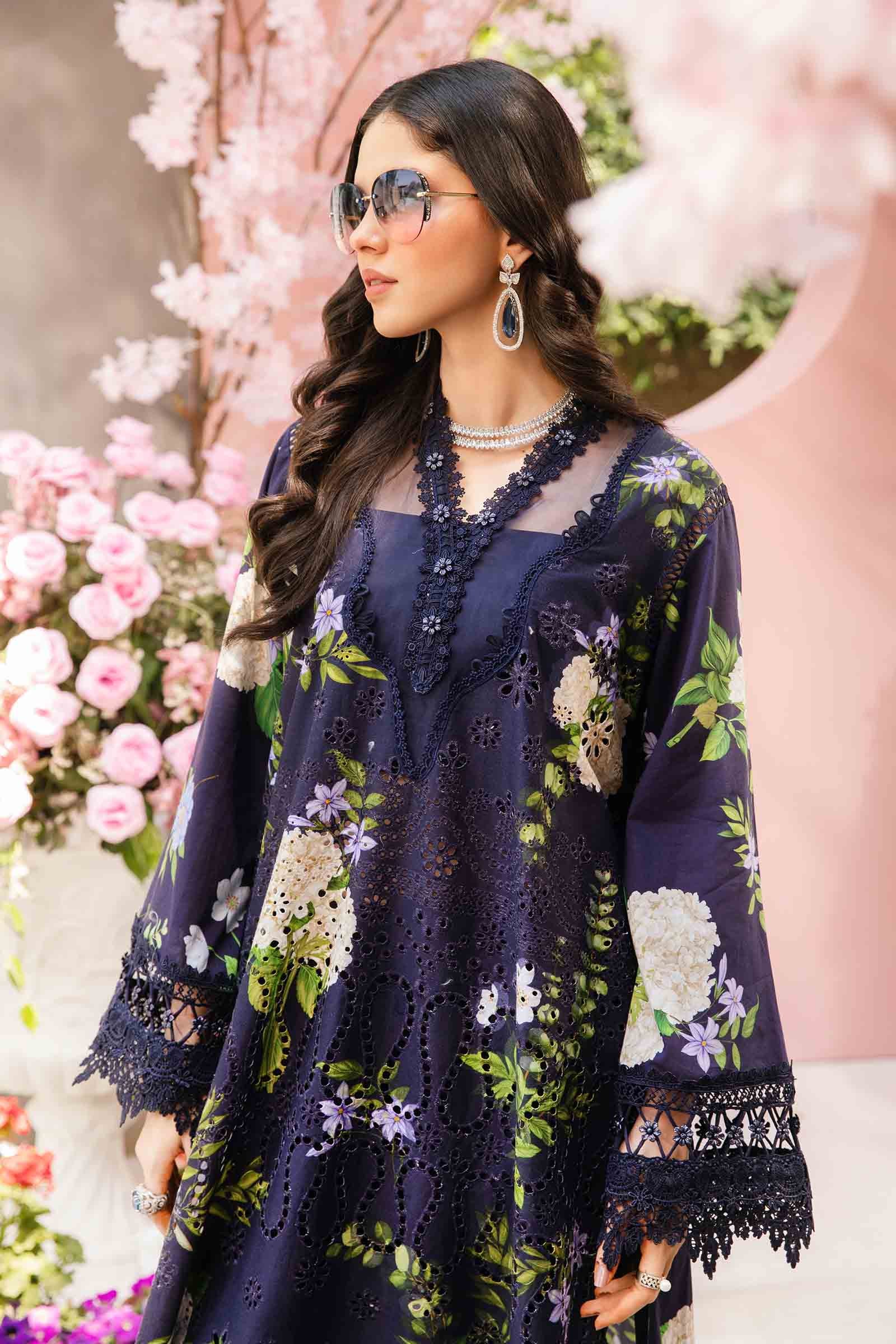 3 Piece Unstitched Embroidered Lawn Suit | MPT-2602-B - MARIA.B
