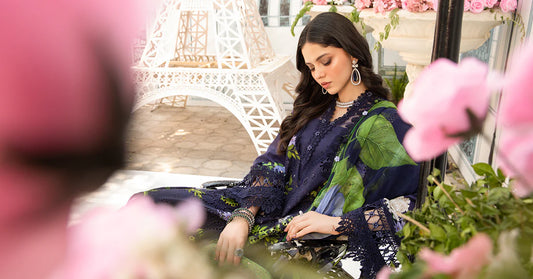 3 Piece Unstitched Embroidered Lawn Suit | MPT-2602-B - MARIA.B