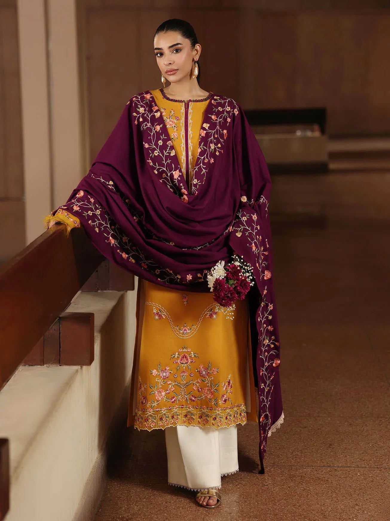 RajBari Premium Embroidered Peach Unstitched 3Pc Suit D-03