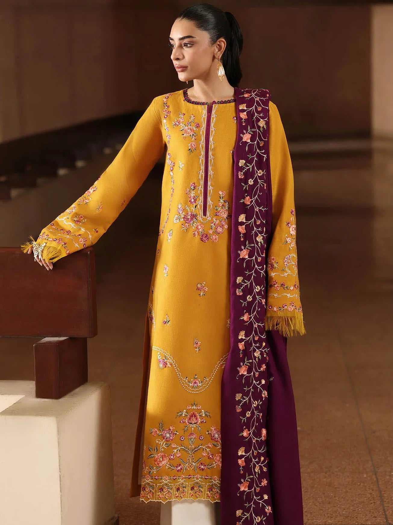 RajBari Premium Embroidered Peach Unstitched 3Pc Suit D-03