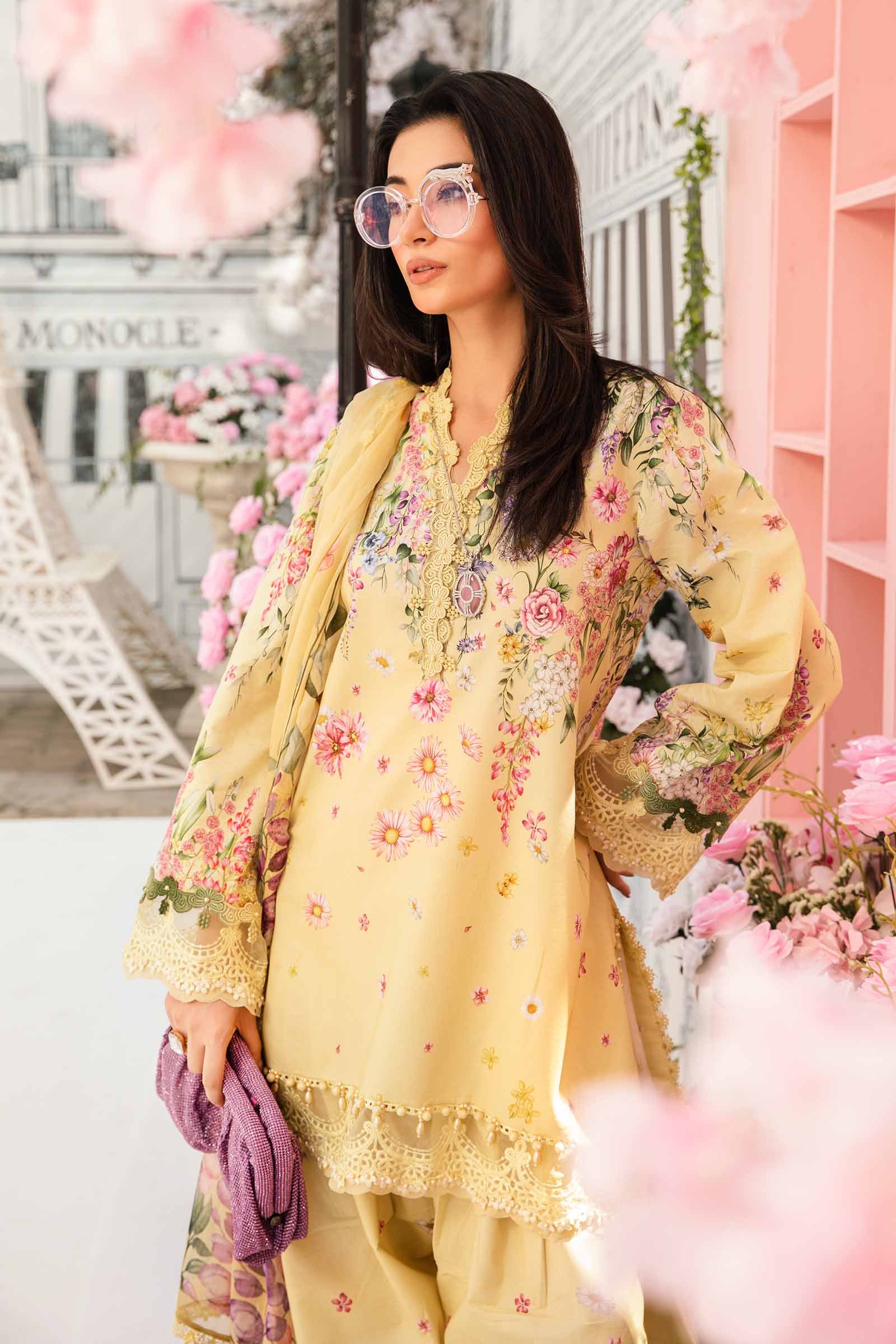 3 Piece Unstitched Embroidered Lawn Suit | MPT-2603-A - MARIA.B