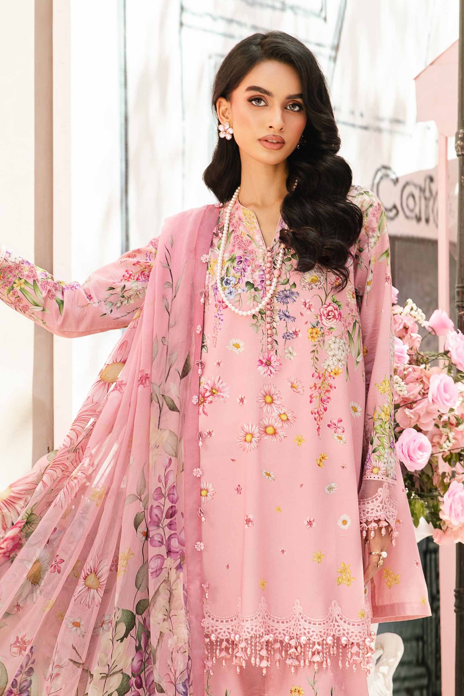 3 Piece Unstitched Embroidered Lawn Suit | MPT-2603-B - MARIA.B