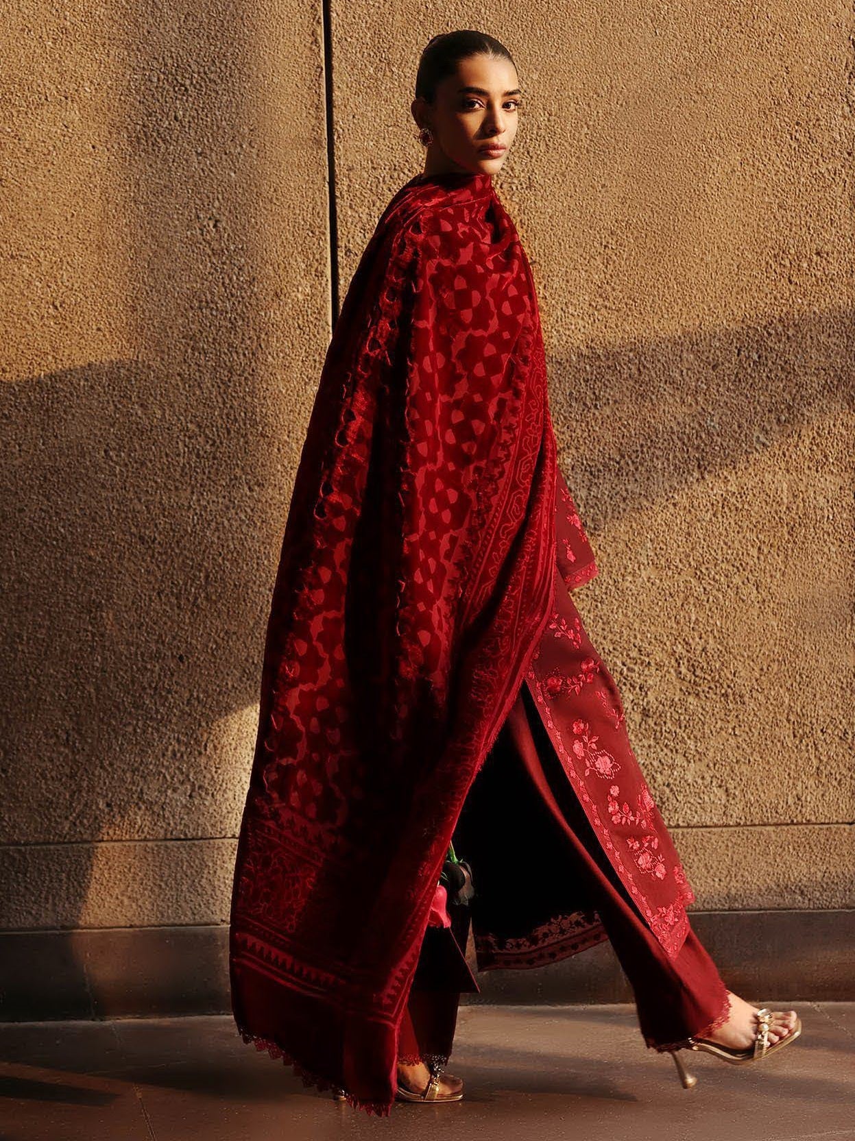 RajBari Premium Embroidered Peach Unstitched 3Pc Suit D-04