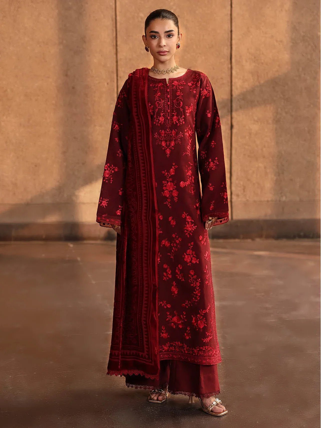 RajBari Premium Embroidered Peach Unstitched 3Pc Suit D-04