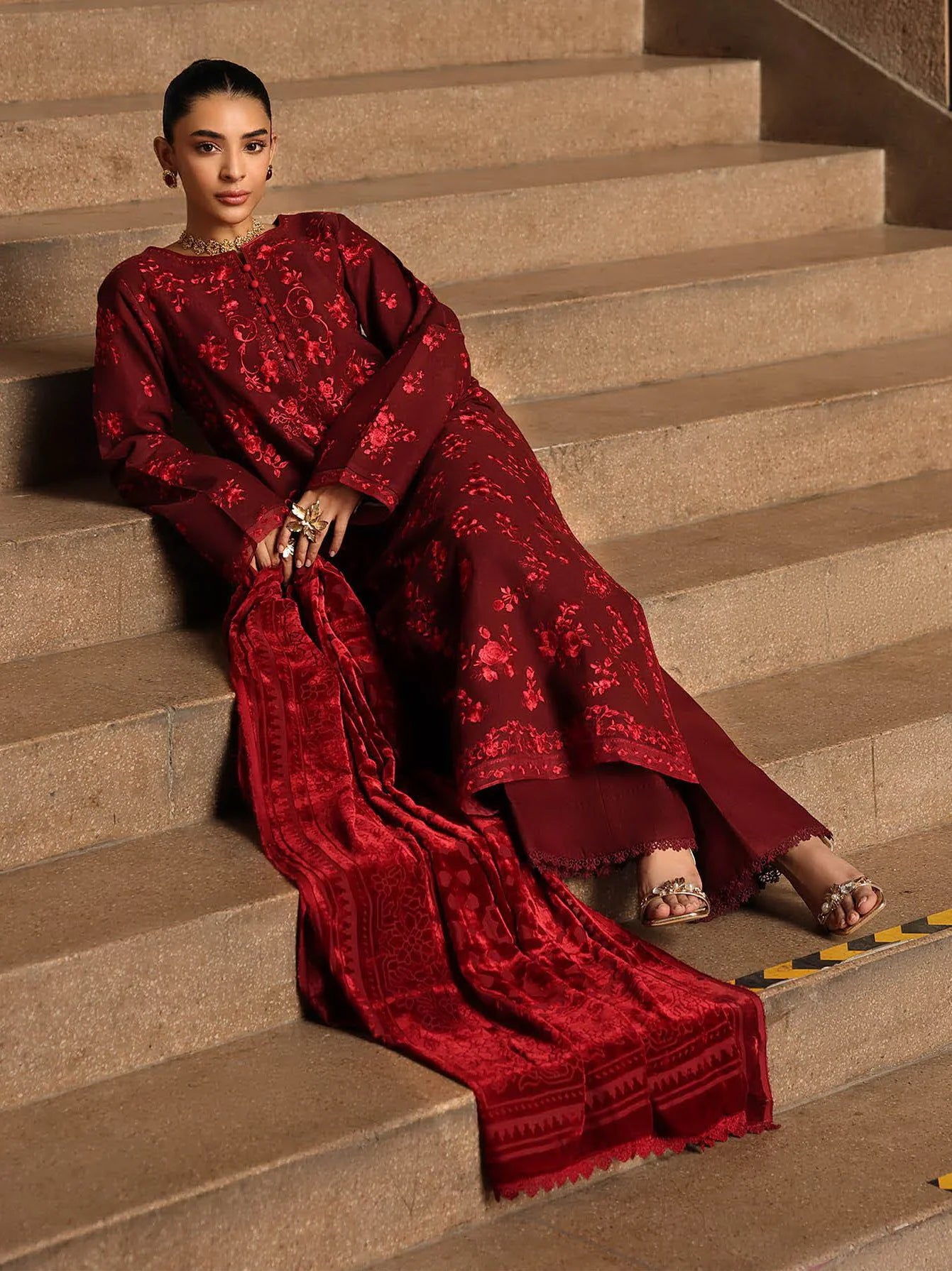 RajBari Premium Embroidered Peach Unstitched 3Pc Suit D-04