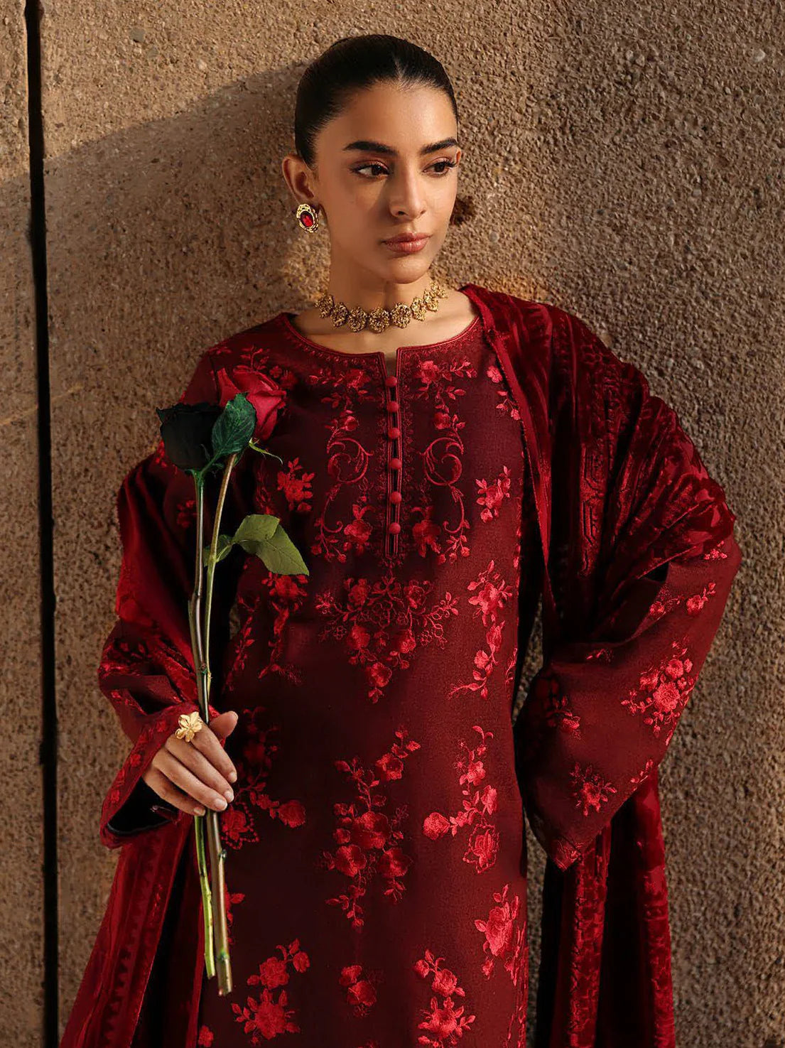 RajBari Premium Embroidered Peach Unstitched 3Pc Suit D-04