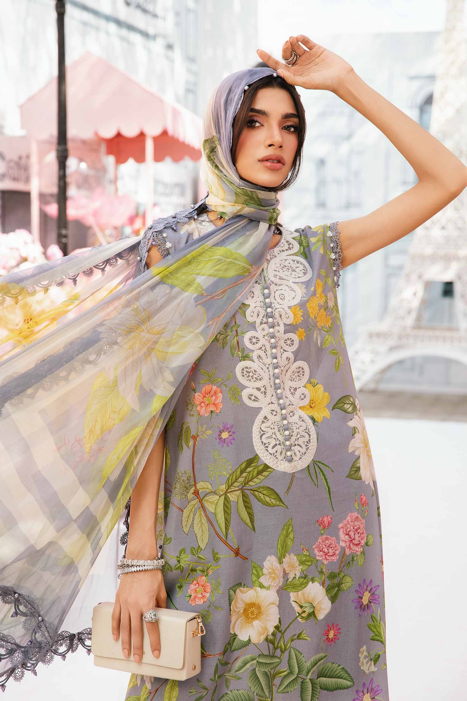 3 Piece Unstitched Embroidered Lawn Suit | MPT-2604-A - MARIA.B