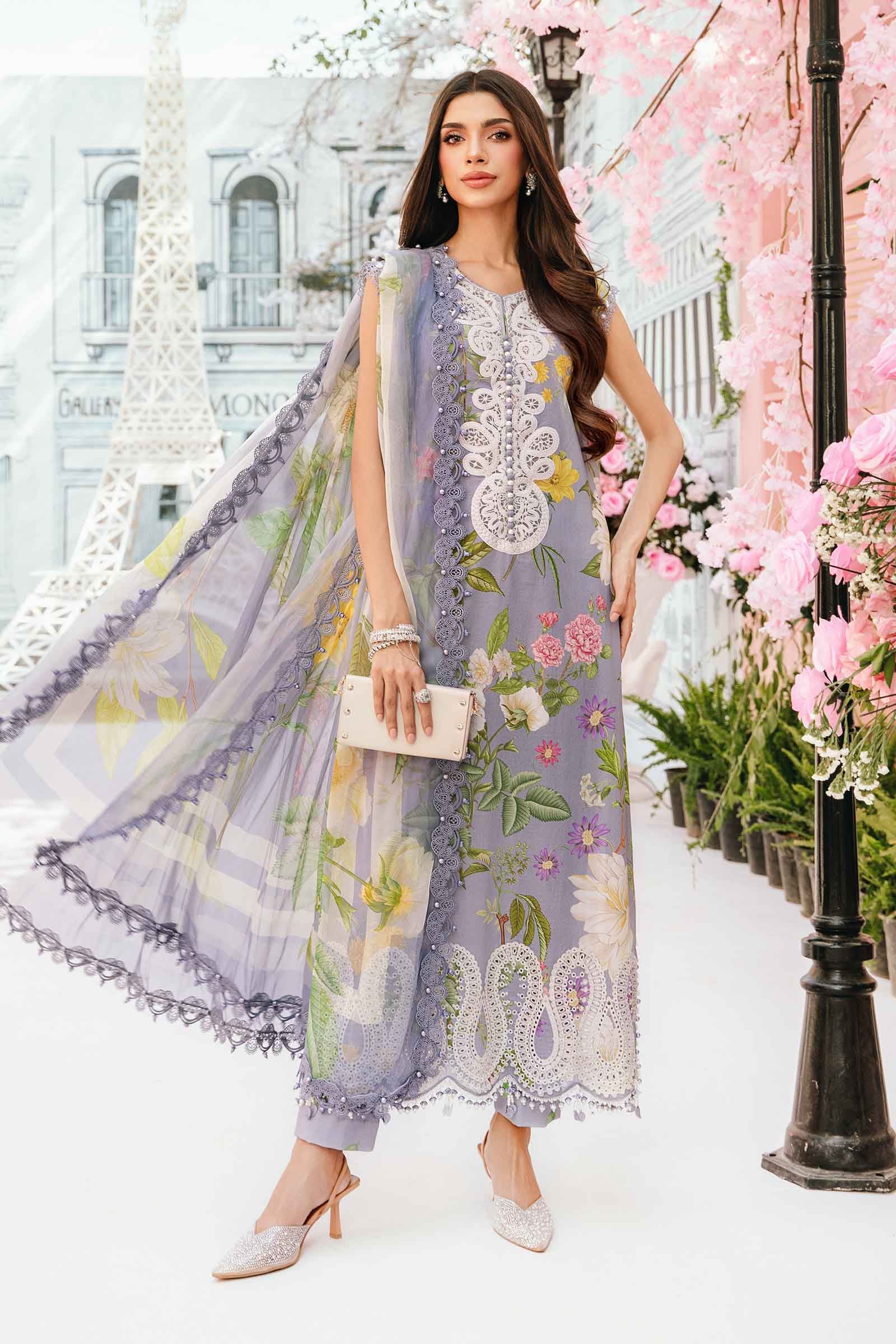 3 Piece Unstitched Embroidered Lawn Suit | MPT-2604-A - MARIA.B