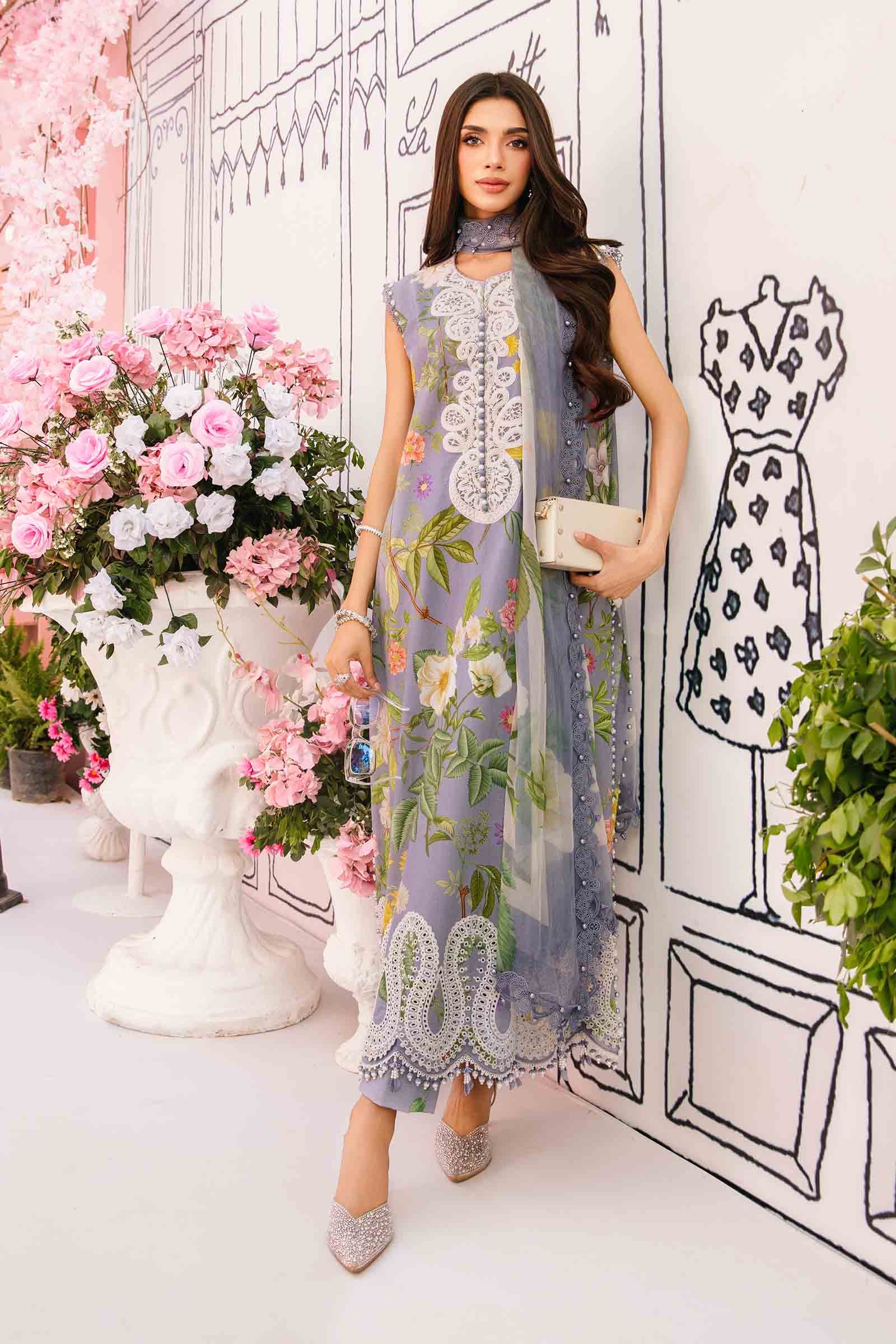 3 Piece Unstitched Embroidered Lawn Suit | MPT-2604-A - MARIA.B