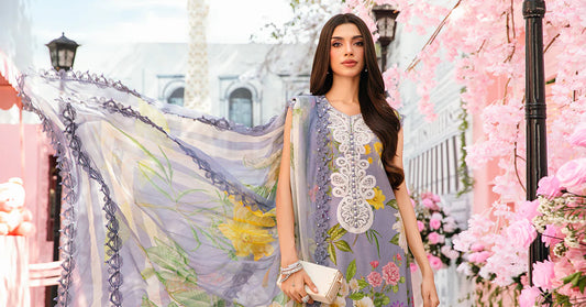 3 Piece Unstitched Embroidered Lawn Suit | MPT-2604-A - MARIA.B