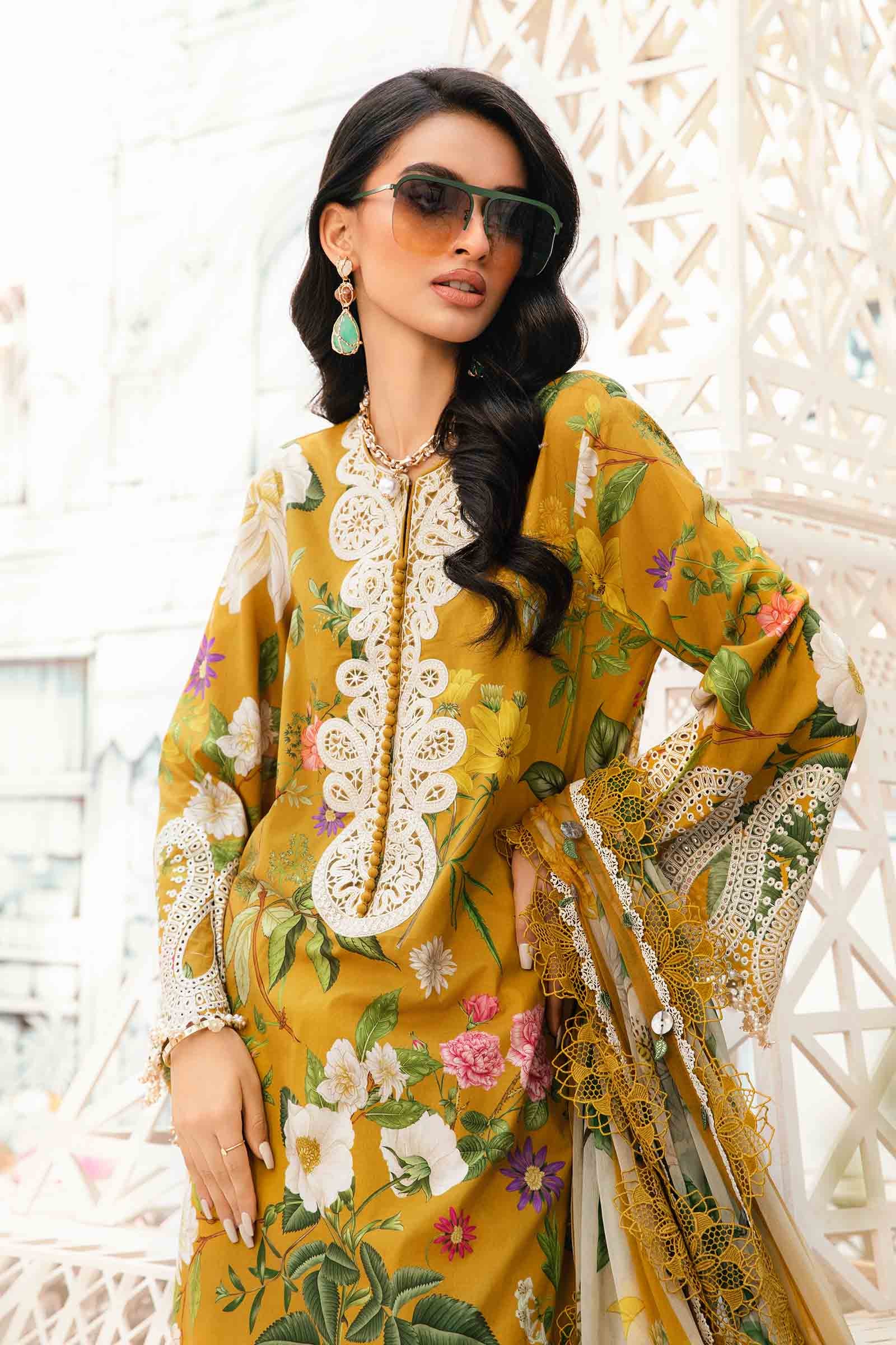 3 Piece Unstitched Embroidered Lawn Suit | MPT-2604-B - MARIA.B