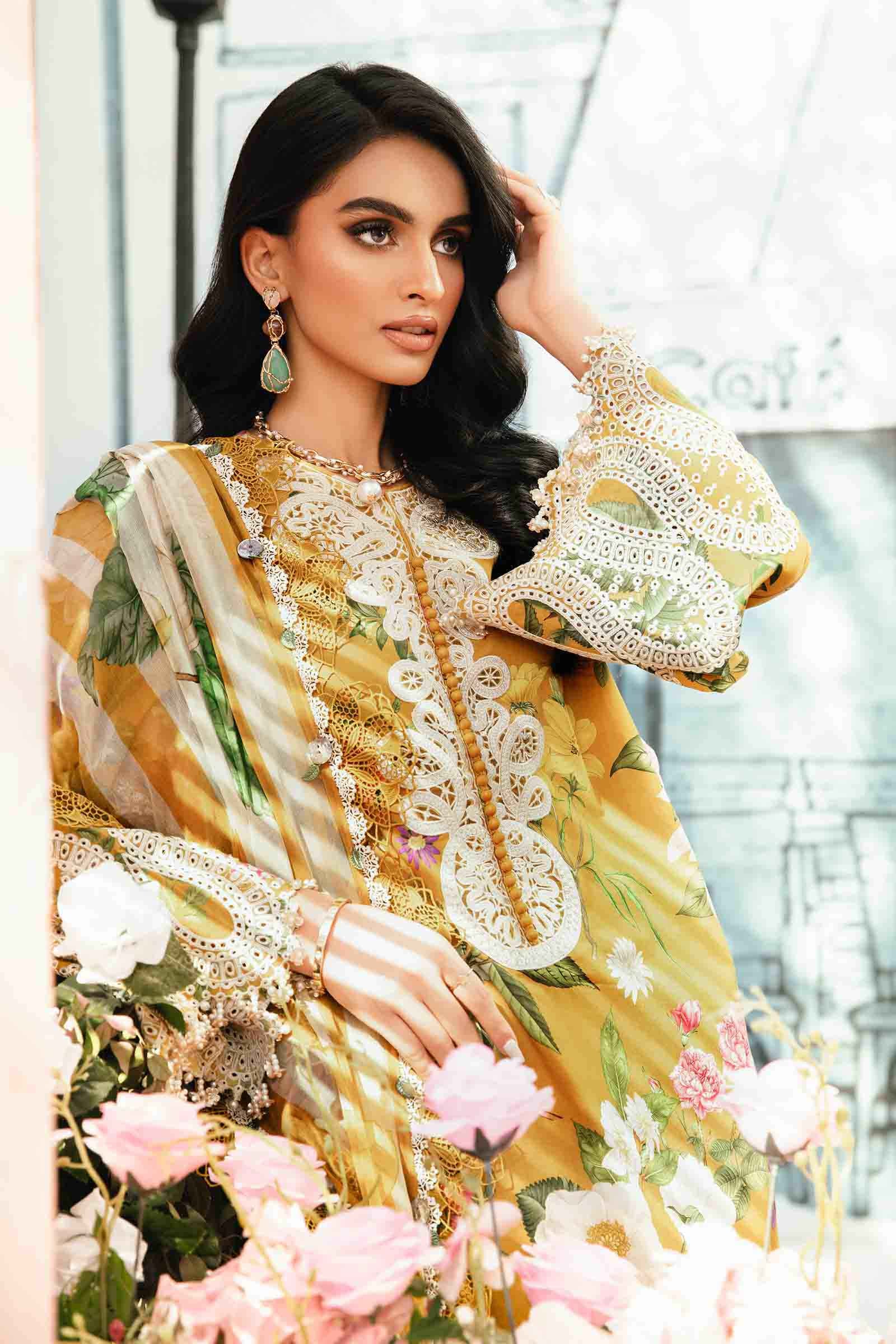 3 Piece Unstitched Embroidered Lawn Suit | MPT-2604-B - MARIA.B
